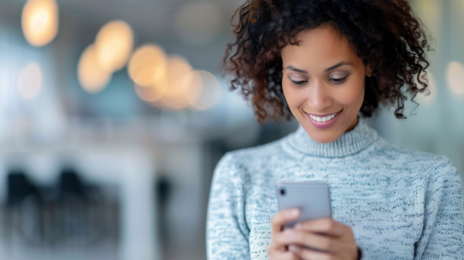 Woman looking at mobile phone and smiling